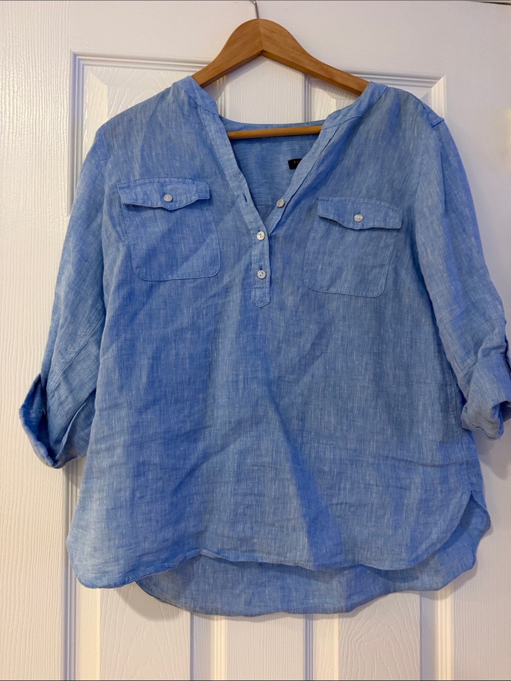 Talbots Light Blue Linen Henley Pullover Tunic